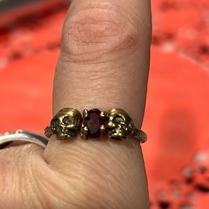 Rare Antique unmarked Momento Mori Skull ring ruby? OLD was grandmothers ring